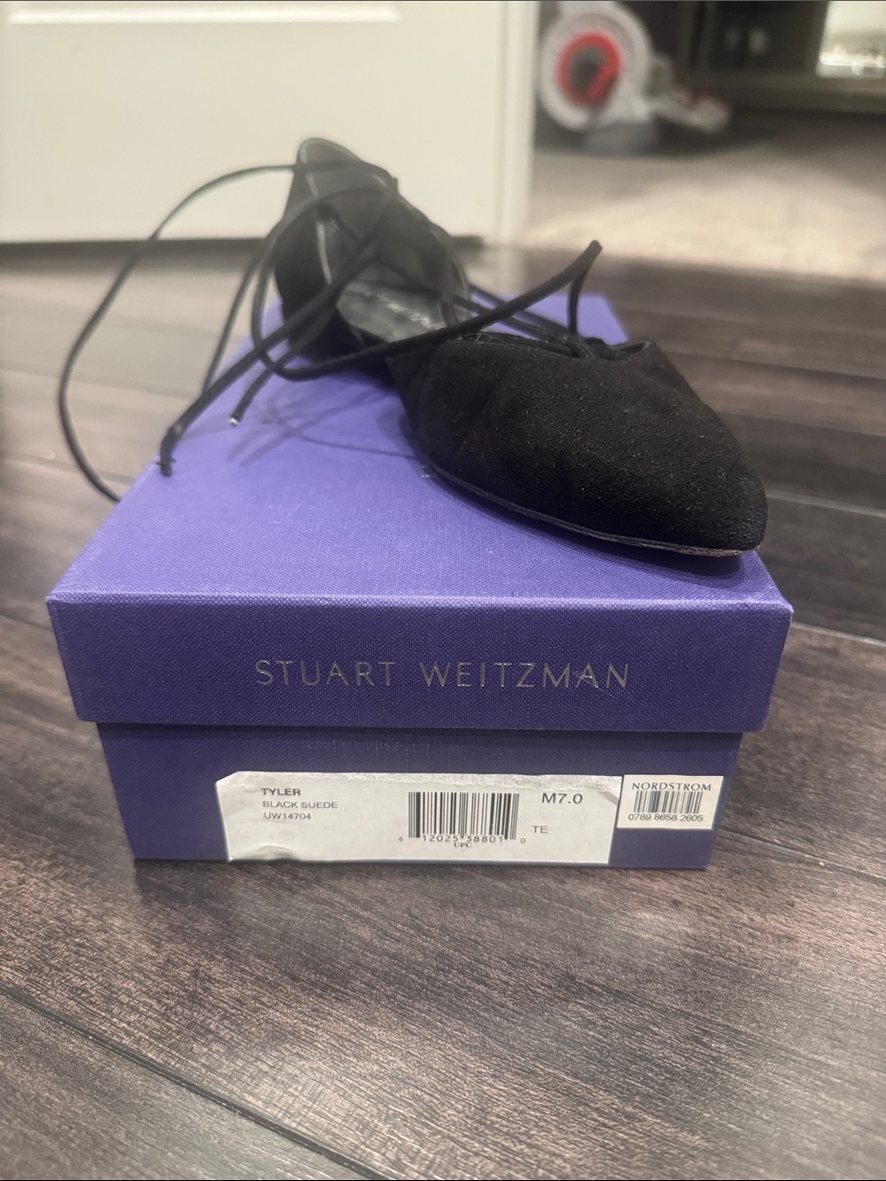 Stuart Weitzman Black Suede Pointed-Toe Lace-Up Flats
